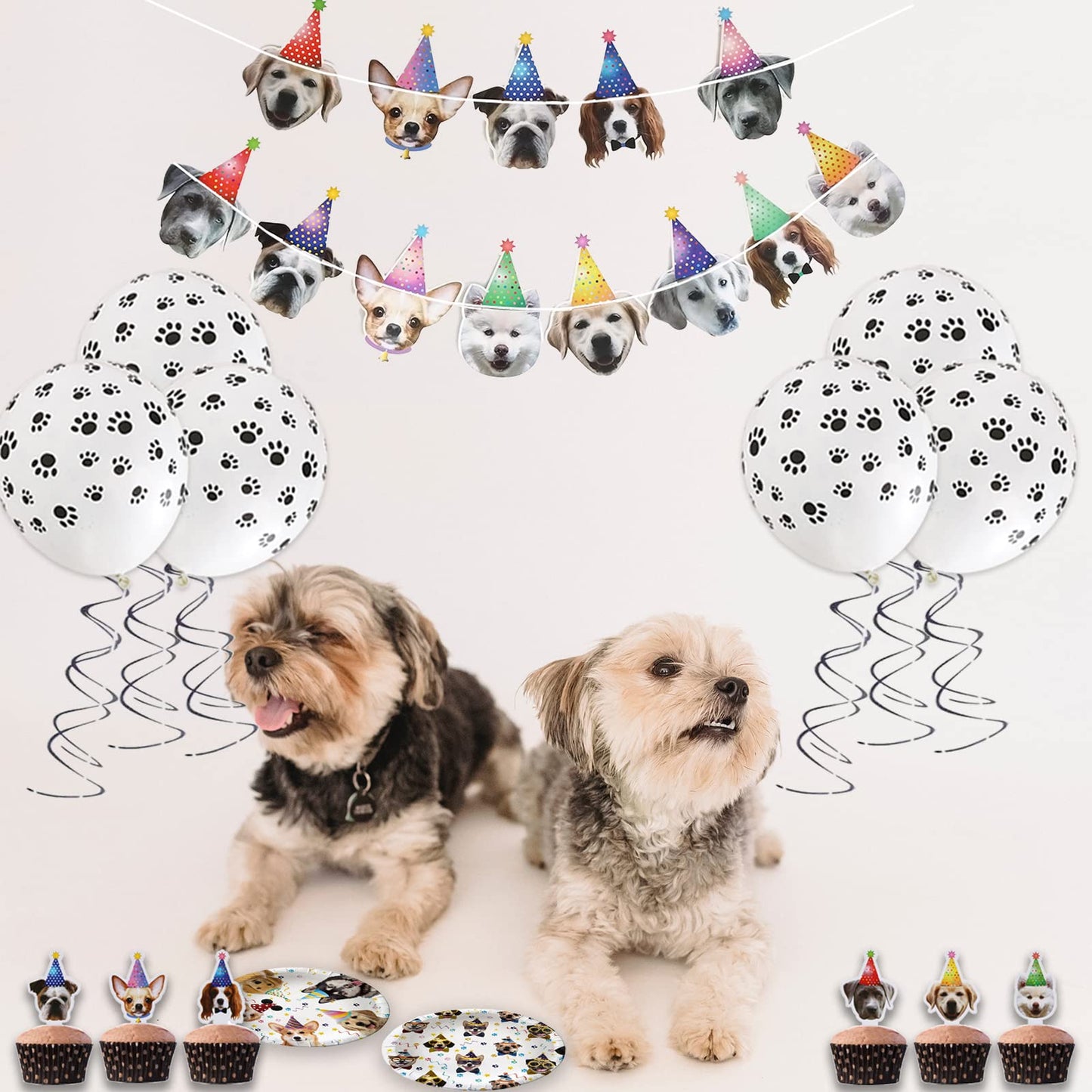 Bluegogo Dog Birthday Party Supplies — Serves 20, Plates, Napkins, Banner, Balloons, Cake Toppers