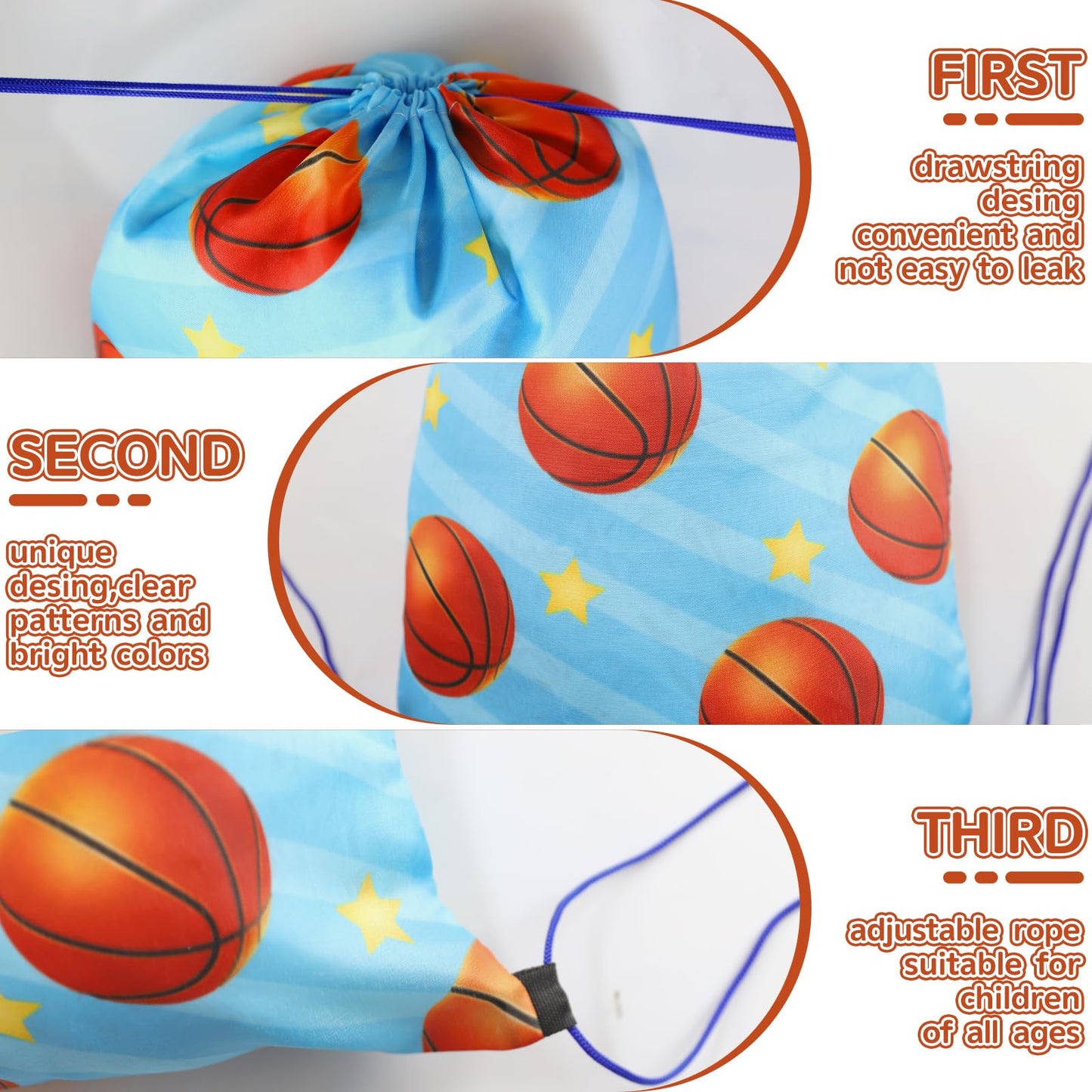 Bluegogo 60Pcs Basketball Party Favors – Drawstring Bags, Mini Basketballs, Keychains & Bracelets