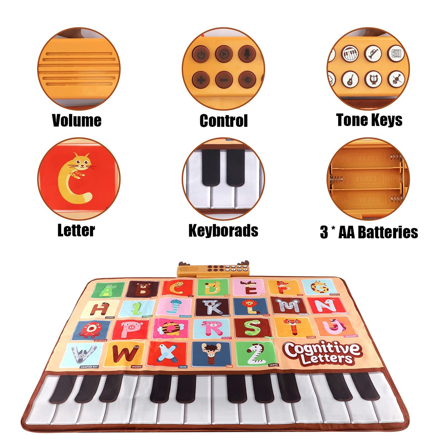 Bluejay Baby Piano Mat – 26 Letters, 14 Instruments, Toddler Musical Learning Toy (1–3 Years)