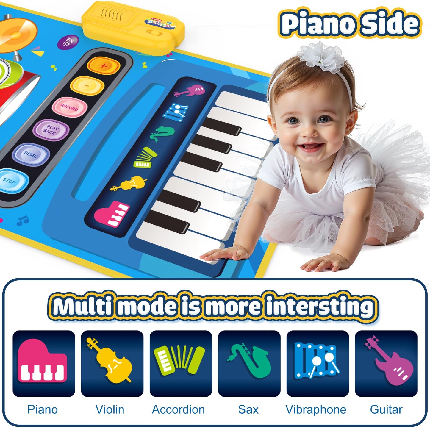 BLUEJAY 2-in-1 Musical Piano & Drum Mat for Toddlers — 12-36 Months