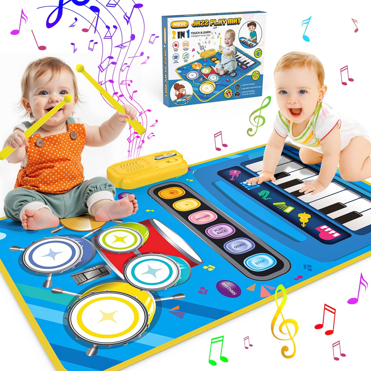 BLUEJAY 2-in-1 Musical Piano & Drum Mat for Toddlers — 12-36 Months