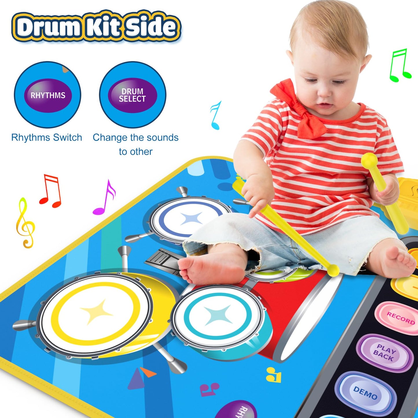 BLUEJAY 2-in-1 Musical Piano & Drum Mat for Toddlers — 12-36 Months