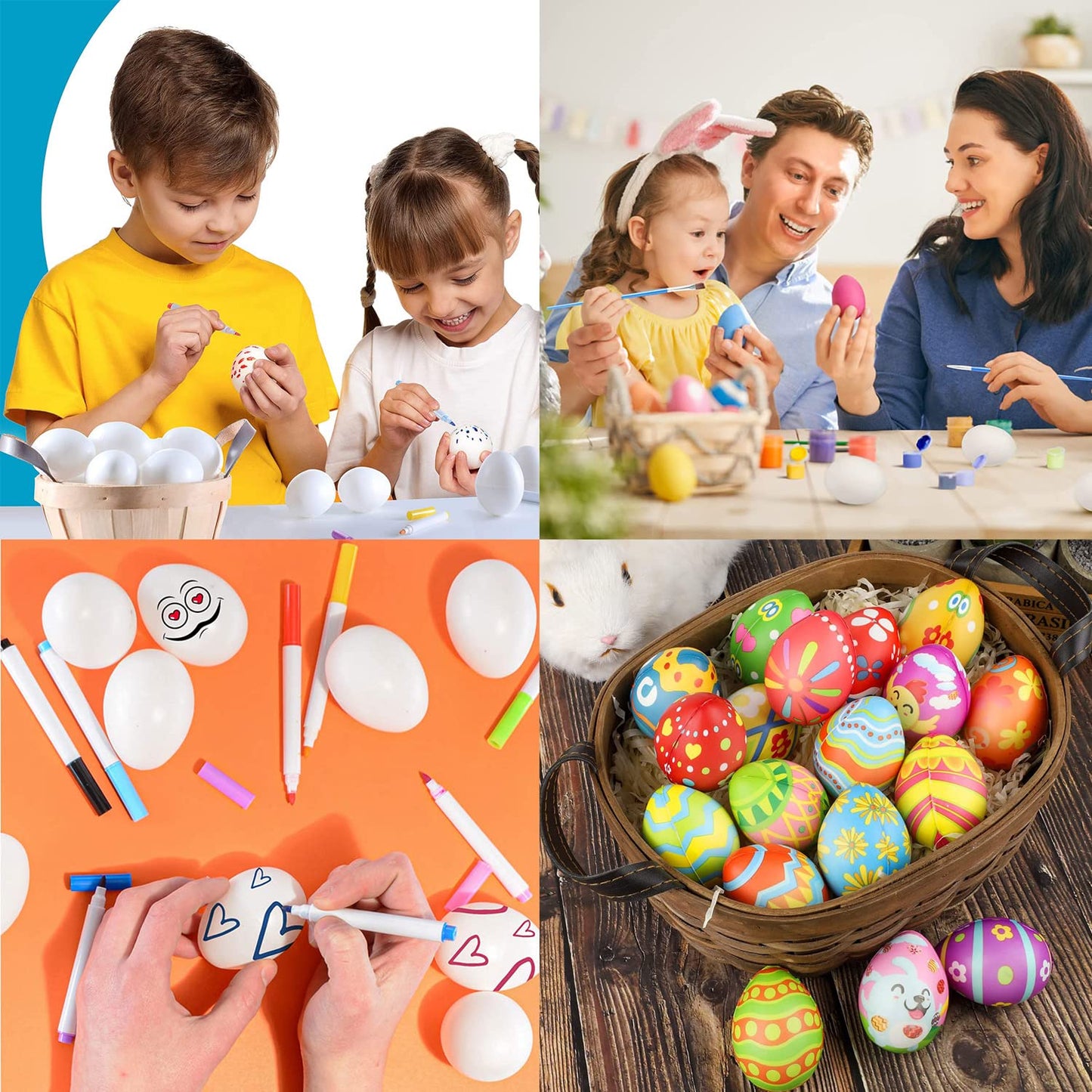 BlueMart 30pc White Blank Detachable Easter Eggs - 2-3/8in DIY Painting Kit