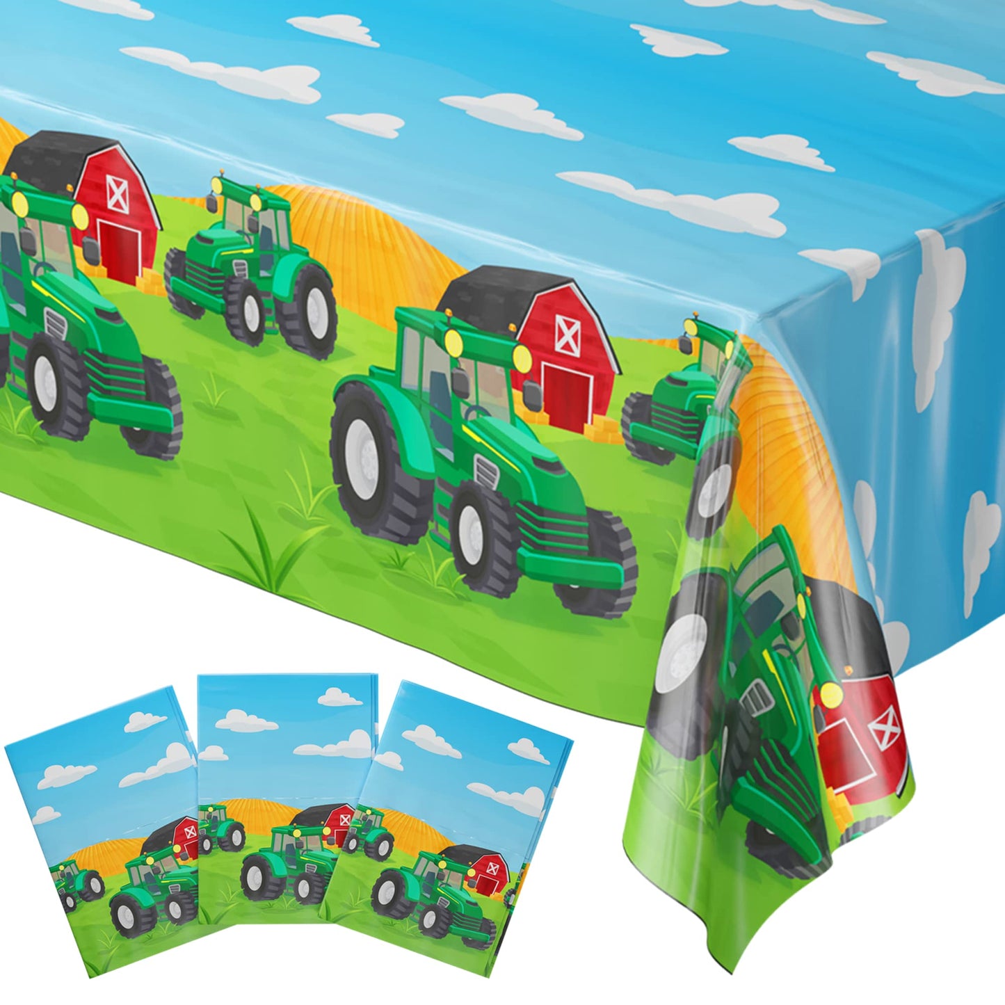 Blue Orchards Tractor Table Covers (Pack of 3) – 54x108 in XL | Farm Party Decor