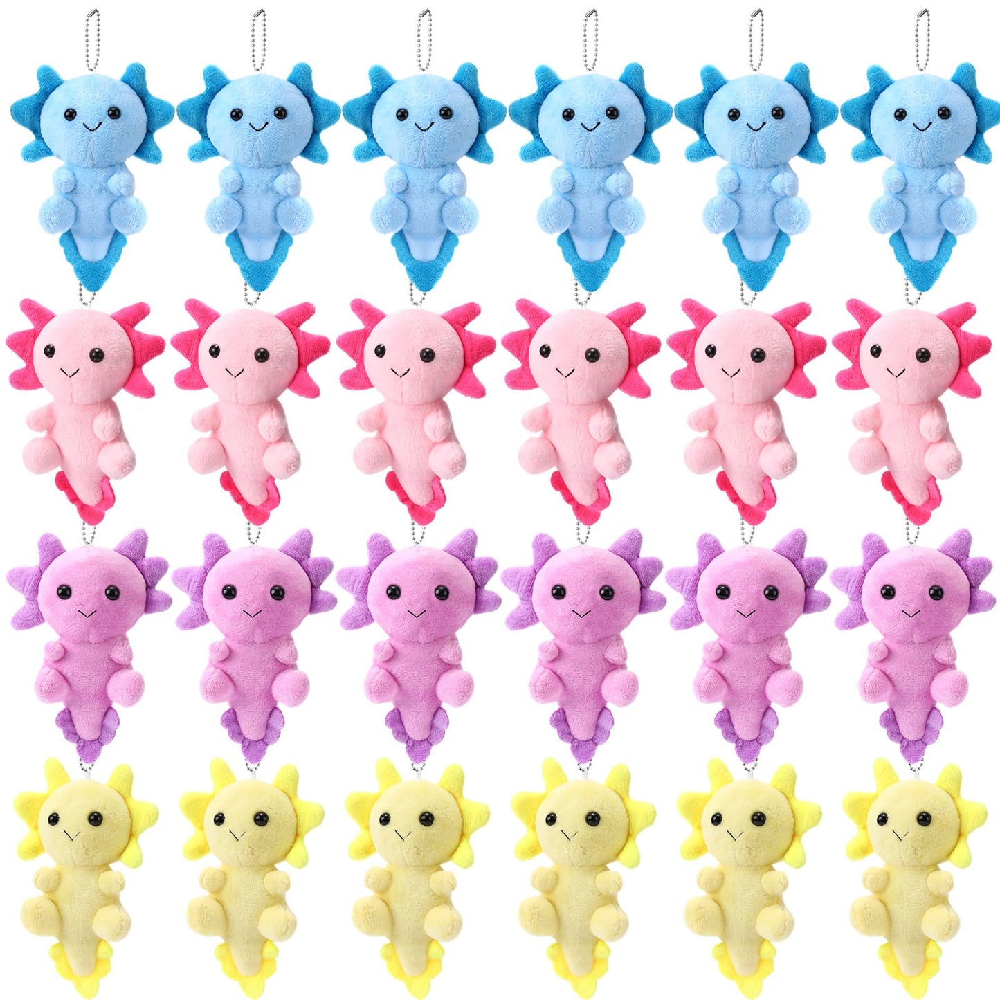 Blueweenly 24 Pcs Axolotl Plush Keychains – 4 Inch Kawaii Axolotl Toys for Kids, Party Favors & Classroom Rewards
