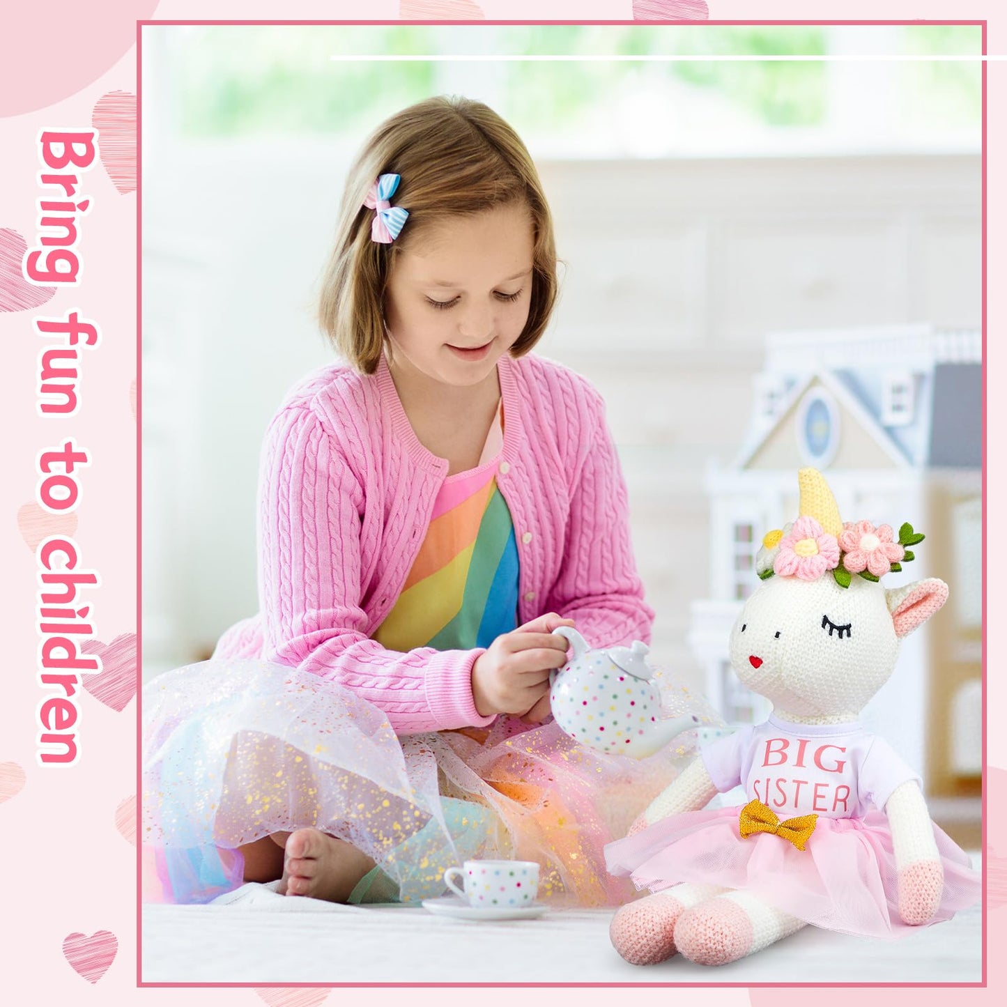 Blueweenly Big Sister Unicorn Plush — 11.8 in Gift with Pink Tutu & White Shirt
