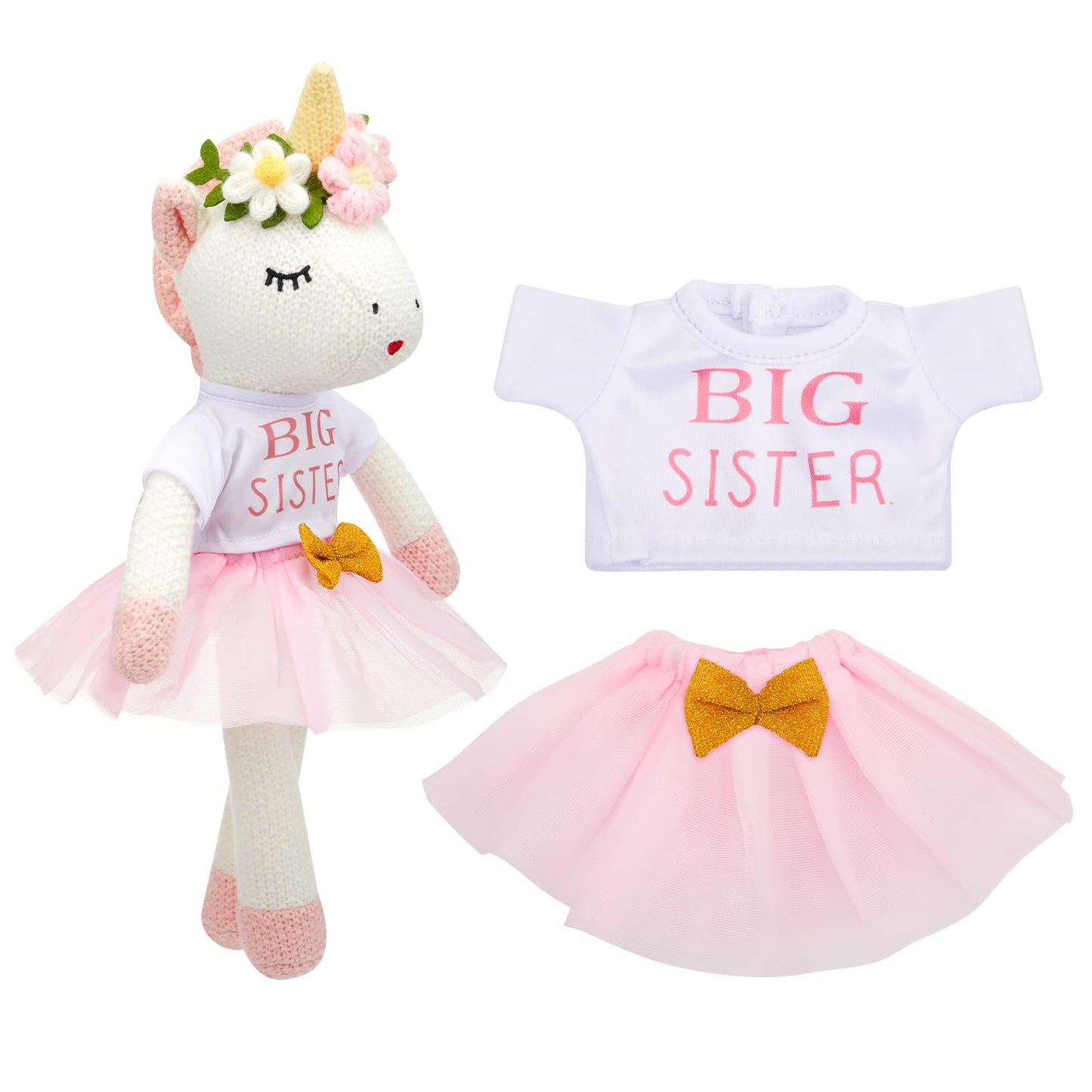 Blueweenly 17-Inch Unicorn Plush with Matching Outfit — Big Sister Ballerina Doll Gift for Girls