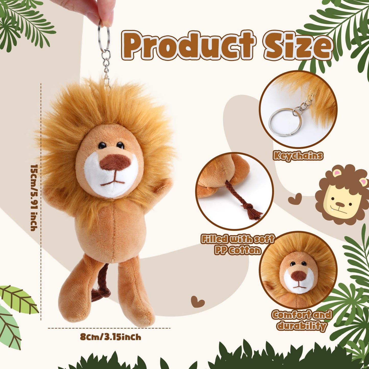 Blueweenly 24-Piece Lion Plush Keychain Set – 6-Inch Soft Toy Lions for Gifts & Party Favors