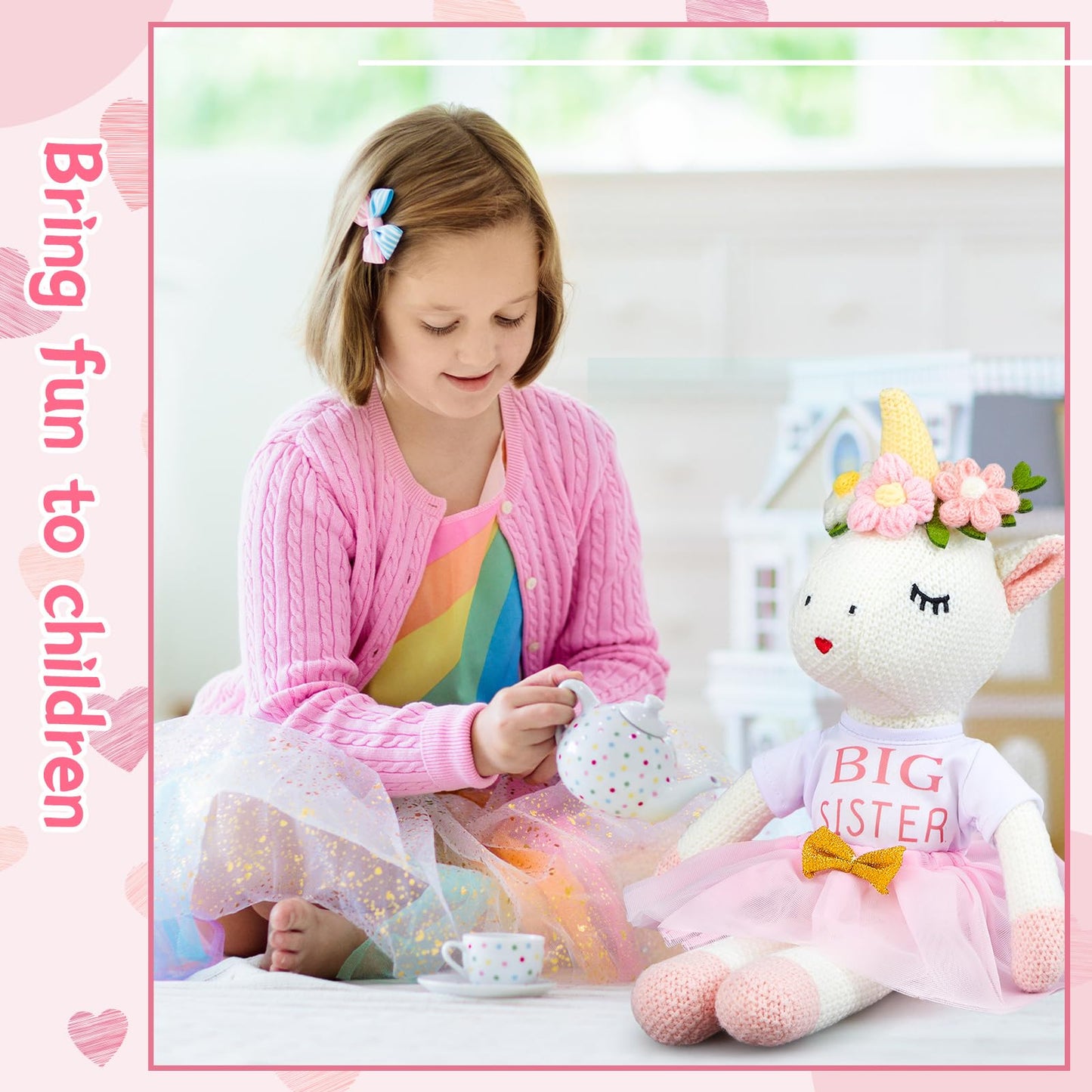Blueweenly 17-Inch Unicorn Plush with Matching Outfit — Big Sister Ballerina Doll Gift for Girls