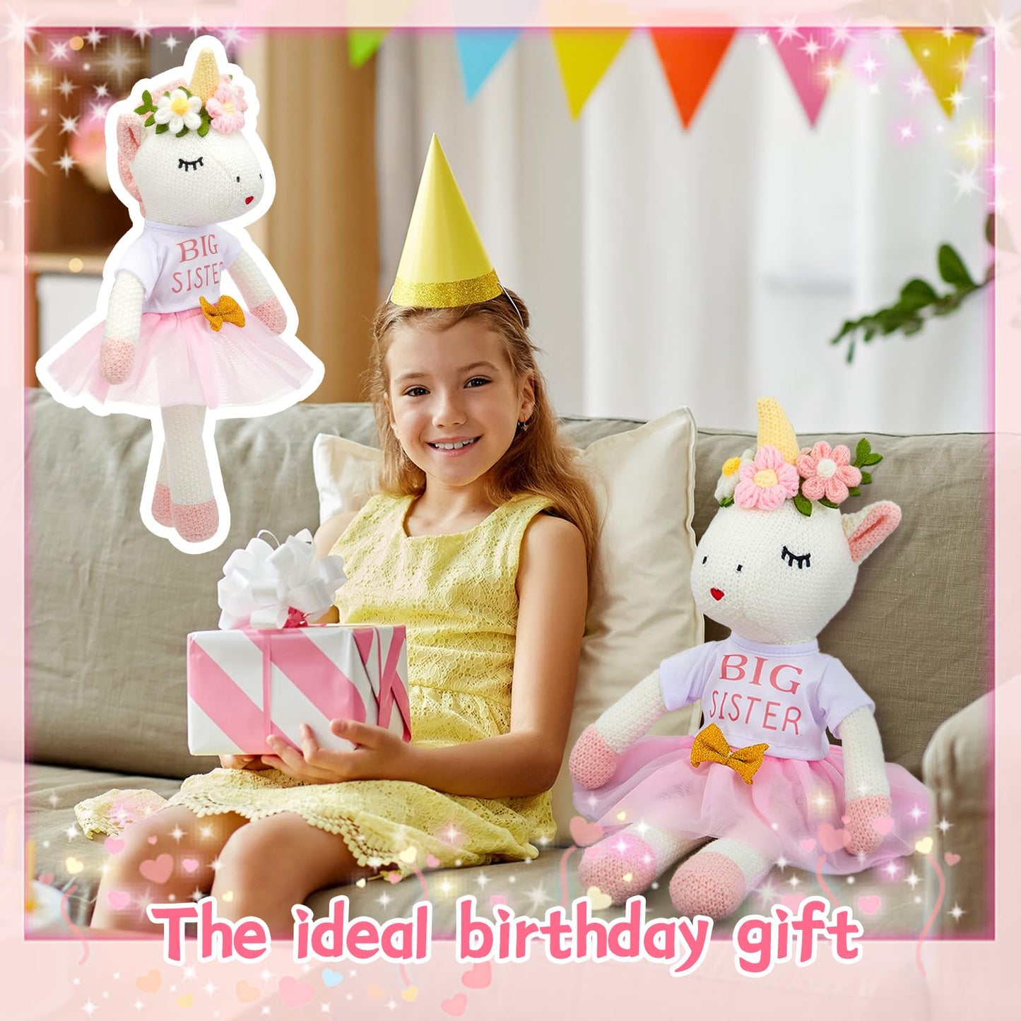 Blueweenly 17-Inch Unicorn Plush with Matching Outfit — Big Sister Ballerina Doll Gift for Girls
