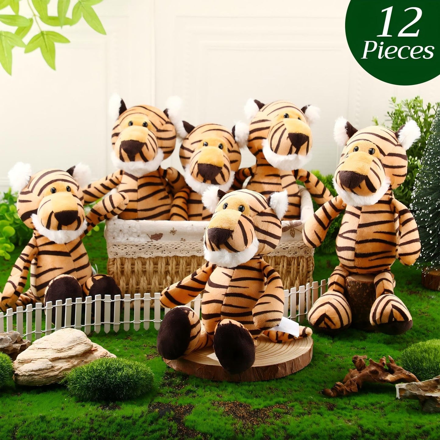 Blueweenly 12 Pcs Tigers Stuffed Animals Set — 9.8-Inch Plush Tigers for Kids
