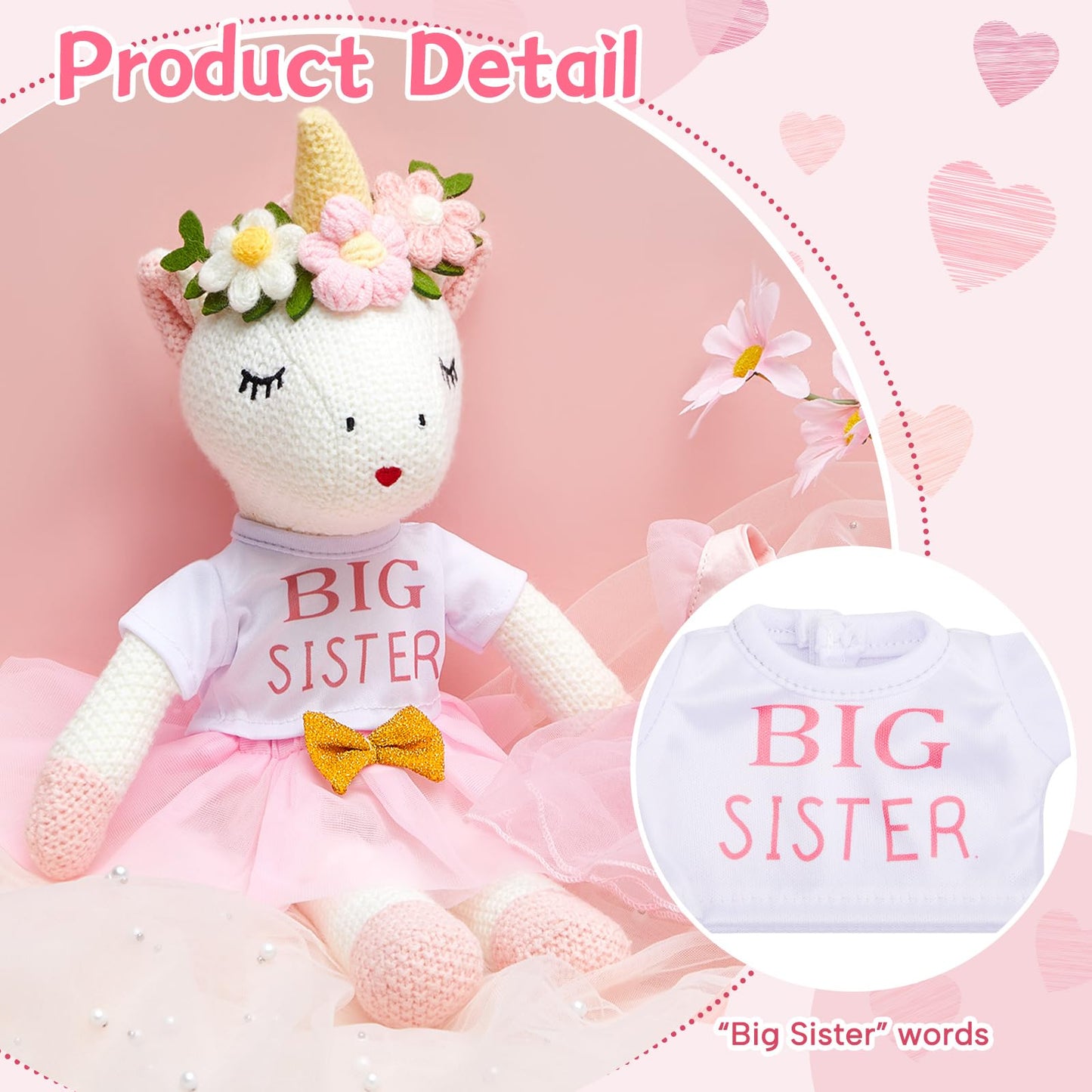 Blueweenly Big Sister Unicorn Plush — 11.8 in Gift with Pink Tutu & White Shirt