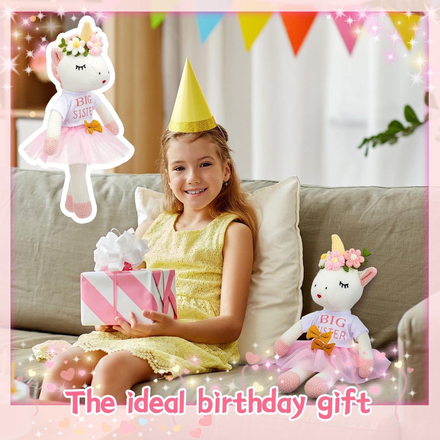 Blueweenly Big Sister Unicorn Plush — 11.8 in Gift with Pink Tutu & White Shirt