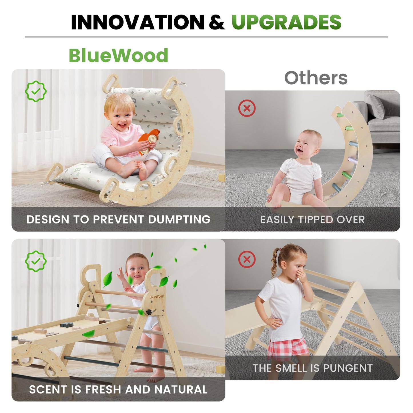 BlueWood Pikler Triangle Set with Cushion – 9-in-1 Montessori Climbing Toy for Toddlers (Pink)