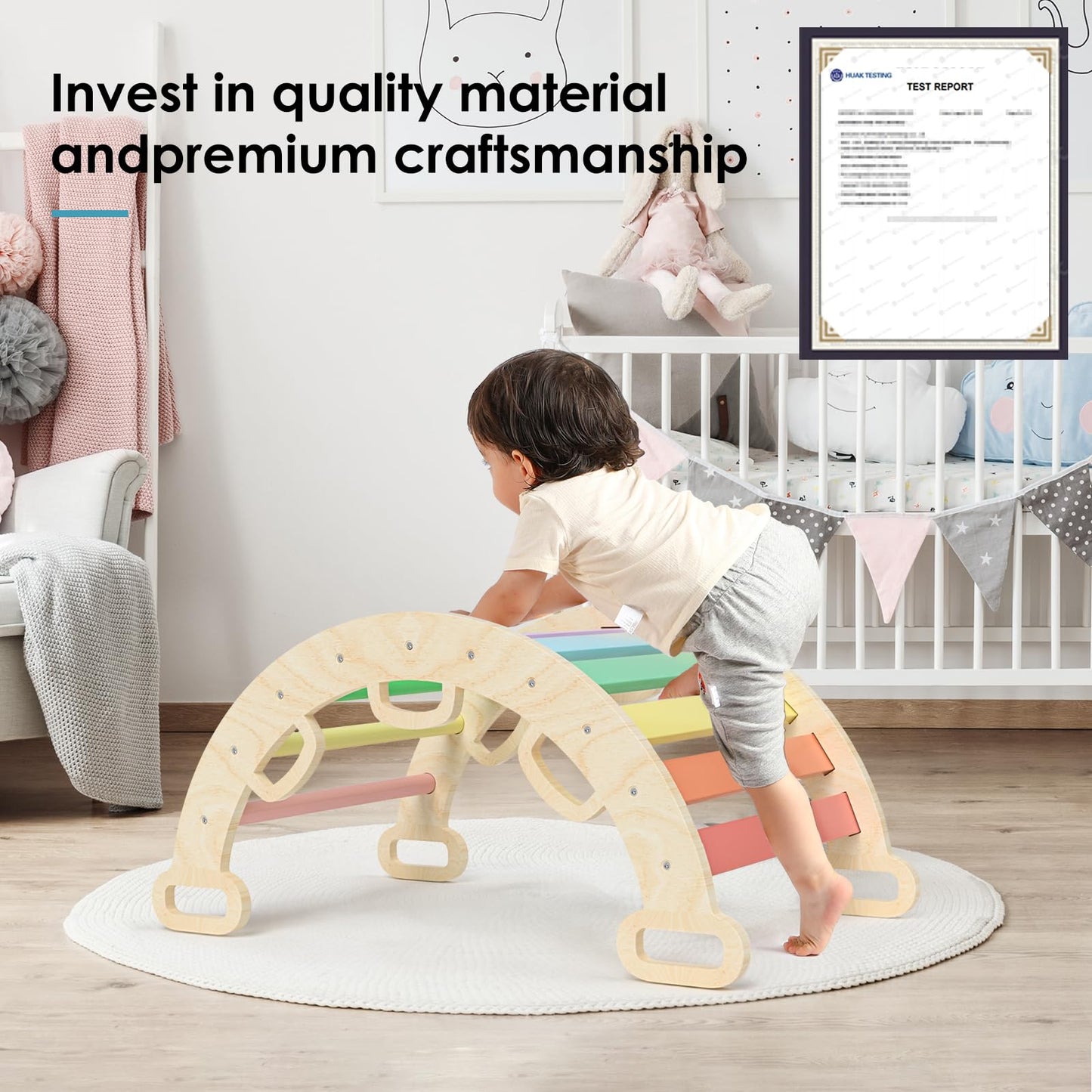 BlueWood Aurora Rainbow Wooden Climbing Arch for Toddlers – Indoor Playset