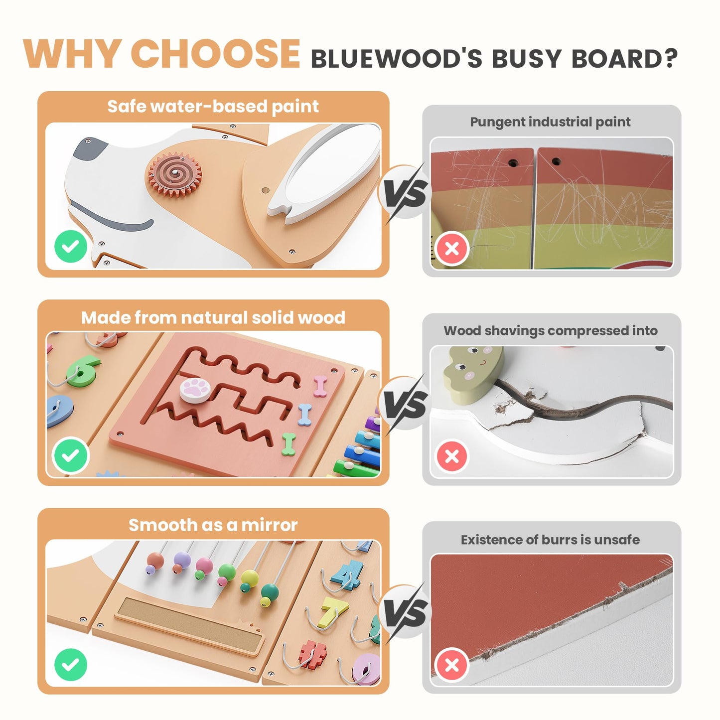 BlueWood Wooden Wall Busy Board Panels for Toddlers | Montessori Sensory Learning Center