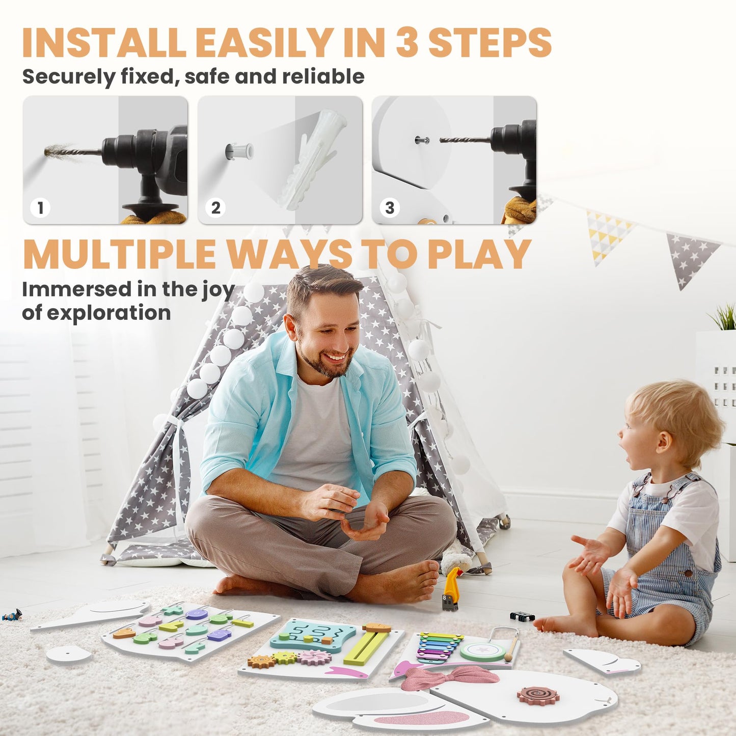 BlueWood Wall Busy Board Panels – Montessori Toddler Activity Center