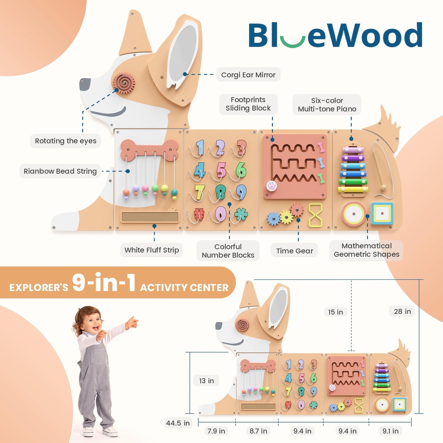 BlueWood Wooden Wall Busy Board Panels for Toddlers | Montessori Sensory Learning Center