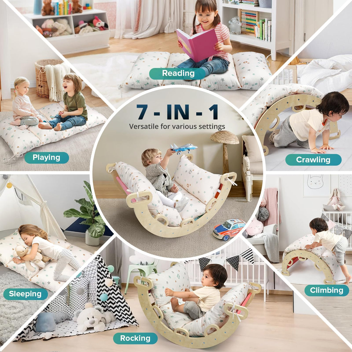 BlueWood Cushion for Climbing Arch – Soft, Non-Slip Pikler Pillow for Kids (Pearl)