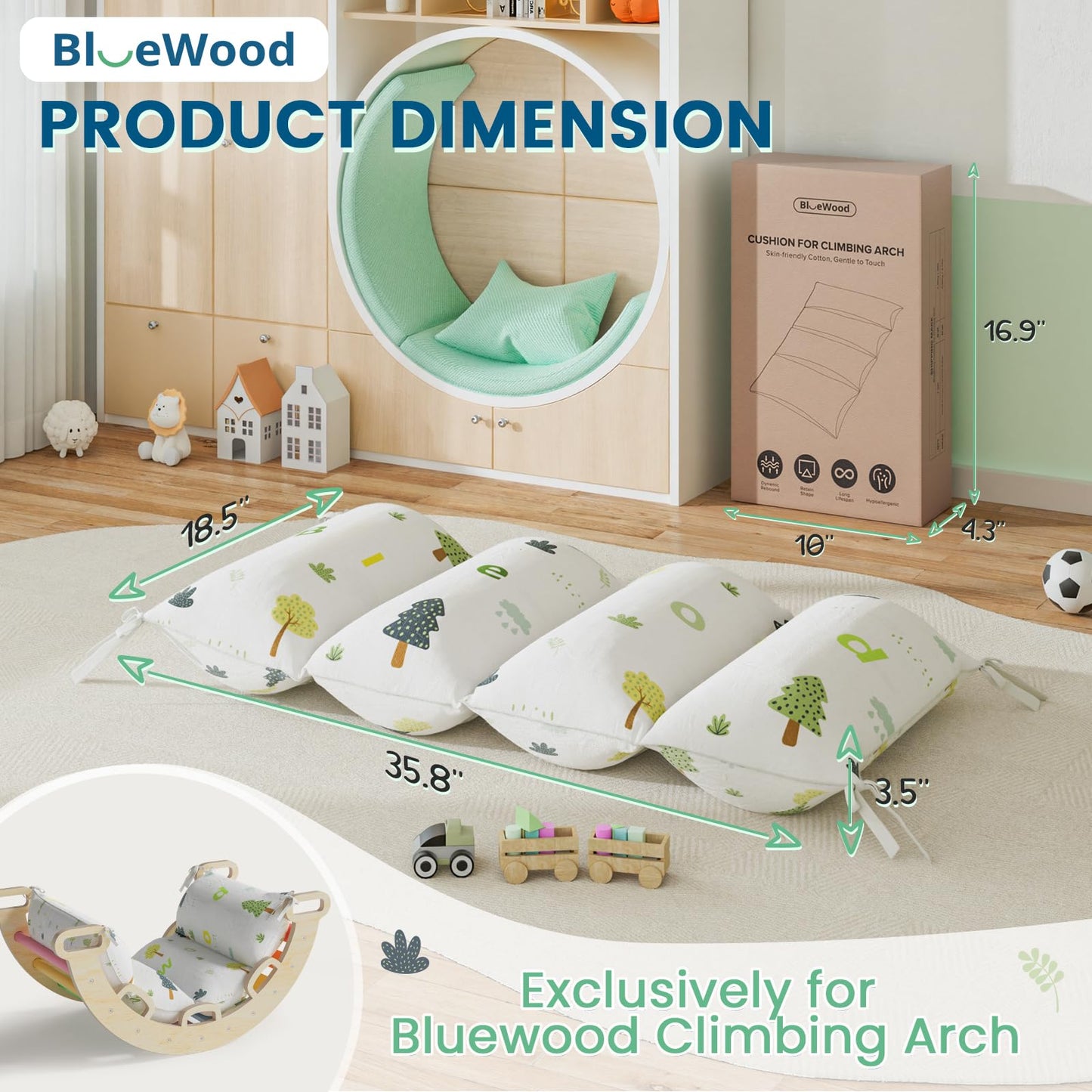 BlueWood Cushion for Climbing Arch — Soft Montessori Pikler Pillow (Forest)