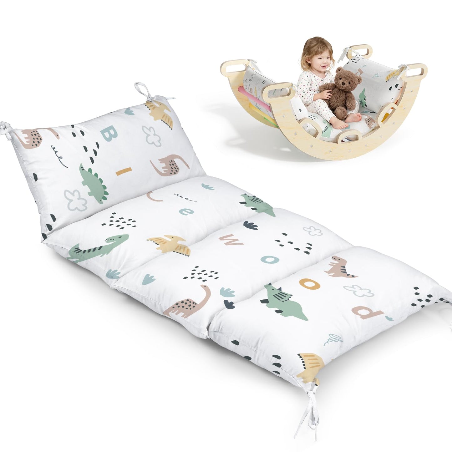 BlueWood Dinosaur Pikler Cushion for Climbing Arch — Soft, Non-Slip Montessori Pillow for Kids