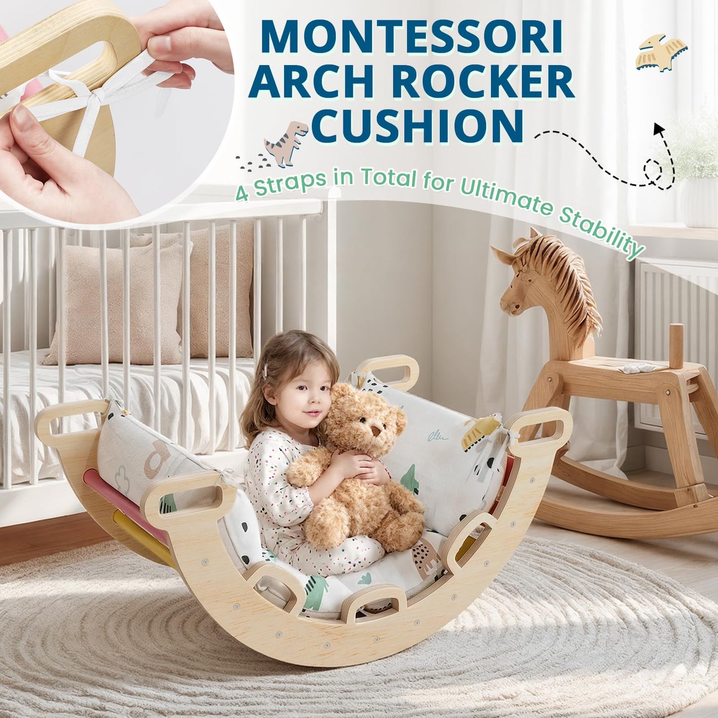 BlueWood Dinosaur Pikler Cushion for Climbing Arch — Soft, Non-Slip Montessori Pillow for Kids
