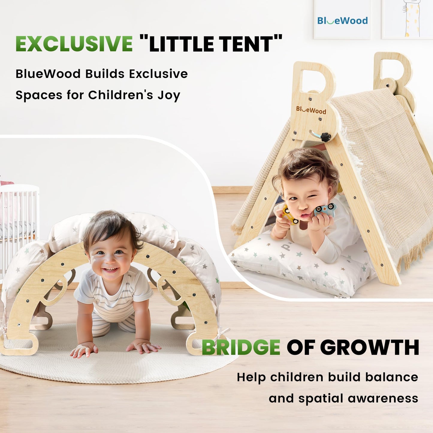 BlueWood Pikler Triangle Set with Cushion – 9-in-1 Montessori Climbing Toy for Toddlers (Pink)