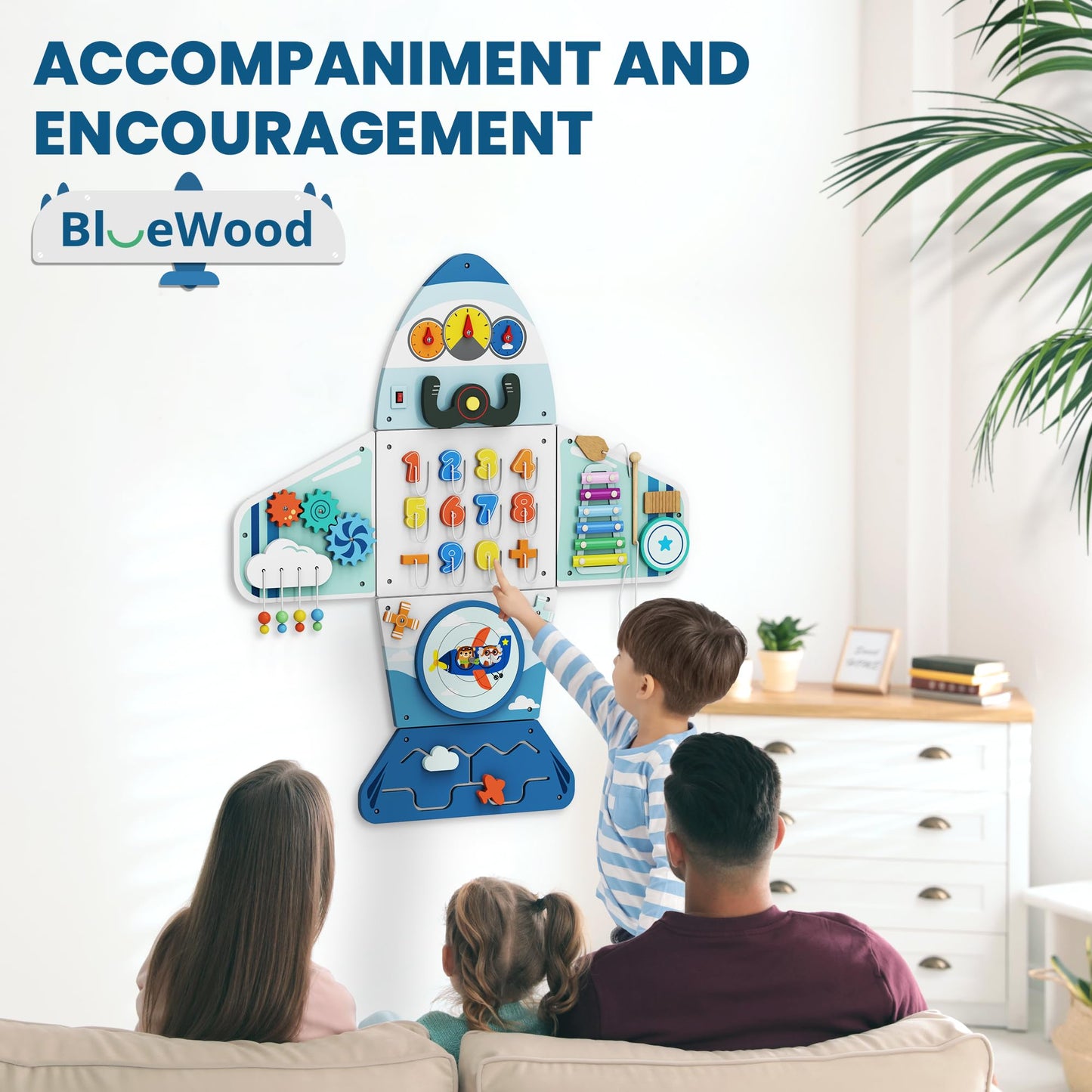 BlueWood Aircraft Busy Board Panel – Wooden Wall Activity Center for Toddler Learning | Montessori Sensory Toy
