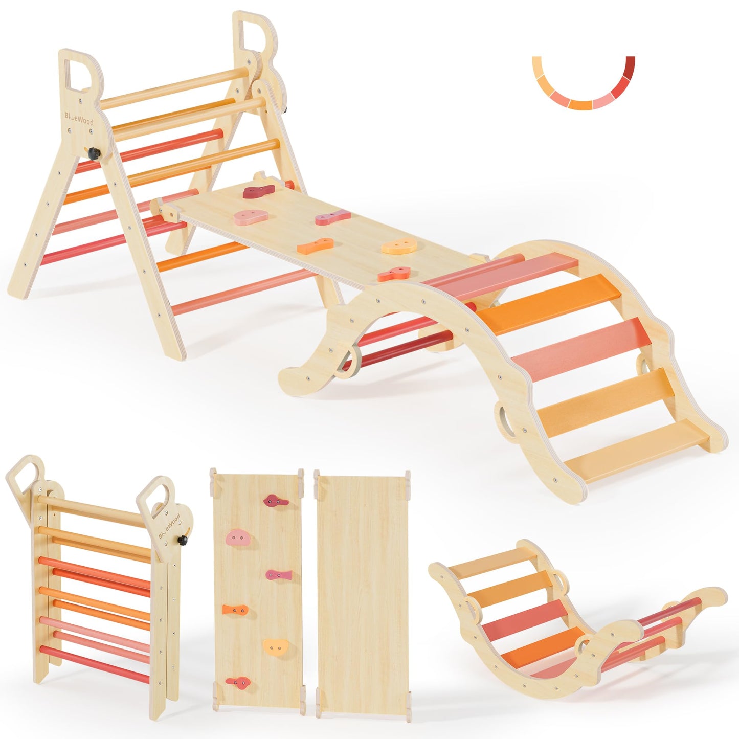 BlueWood Pikler Triangle Set – 7-in-1 Foldable Montessori Climber for Kids