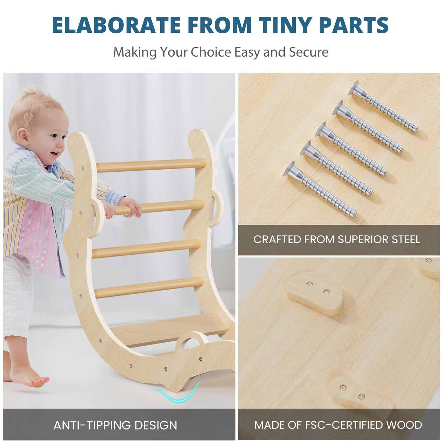 BlueWood Pikler Triangle Set – 7-in-1 Indoor Climber for Toddlers | Montessori Play Jungle Gym (Natural)