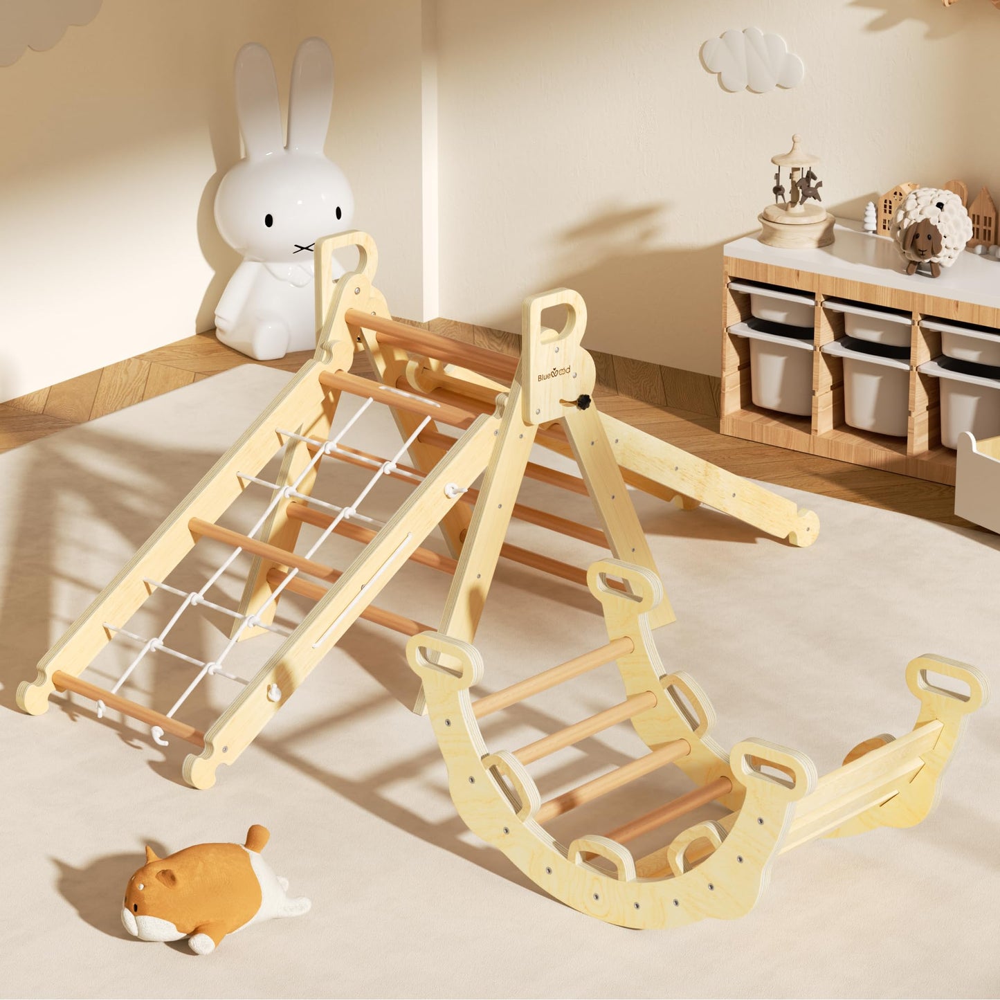 BlueWood 8-in-1 Pikler Triangle Climbing Set – Mauve Pink
