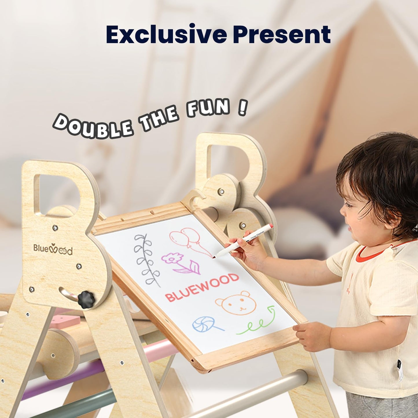 BlueWood Pikler Triangle Set with Cushion – 8-in-1 Foldable Montessori Climber (Mauve Pink)