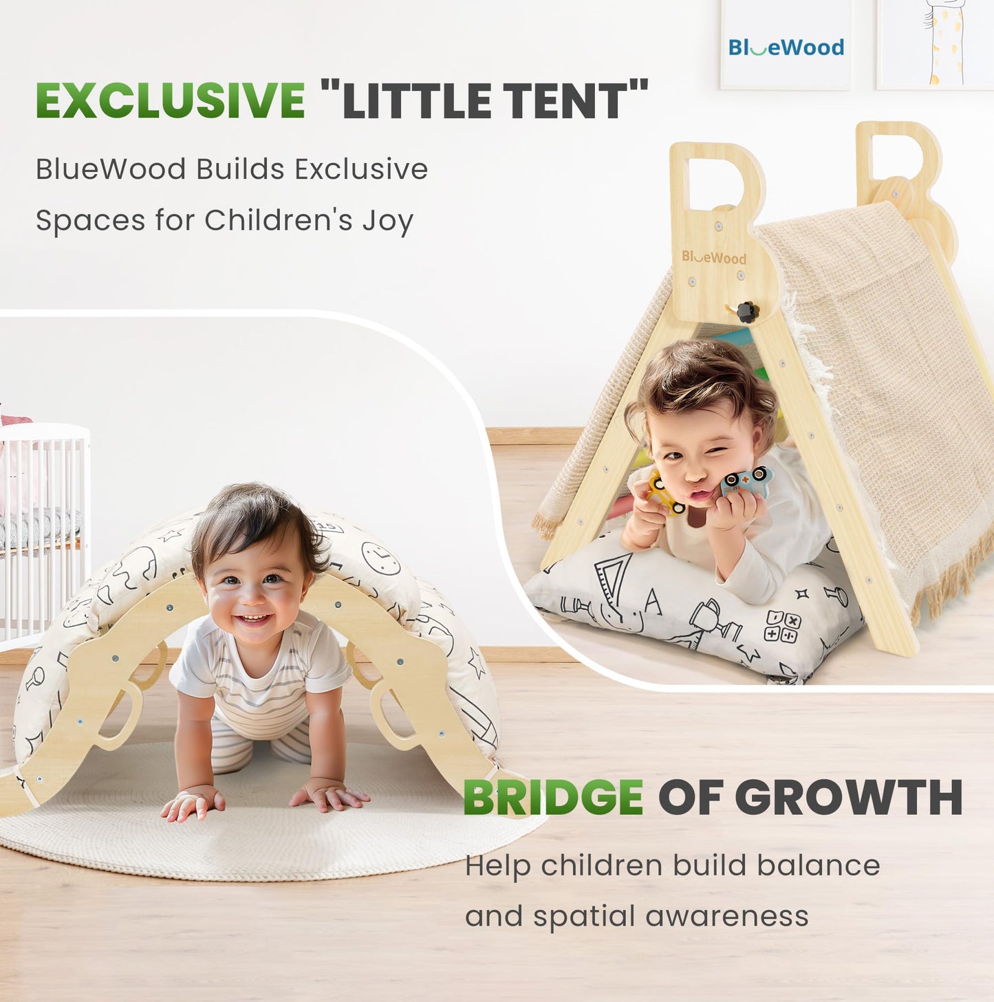 BlueWood Pikler Triangle Set with Cushion – 8-in-1 Montessori Climbing Toy for Toddlers (Sunshine Rainbow)