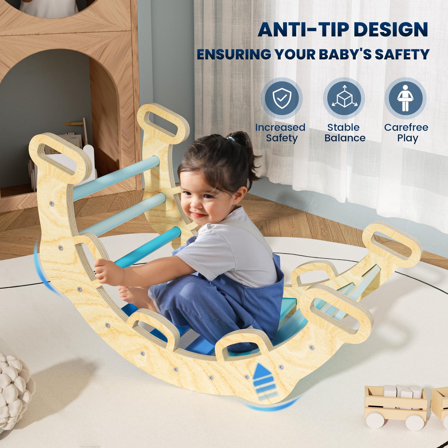 BlueWood 2025 8-in-1 Pikler Triangle Climbing Set | Sky Blue Indoor Toddler Gym
