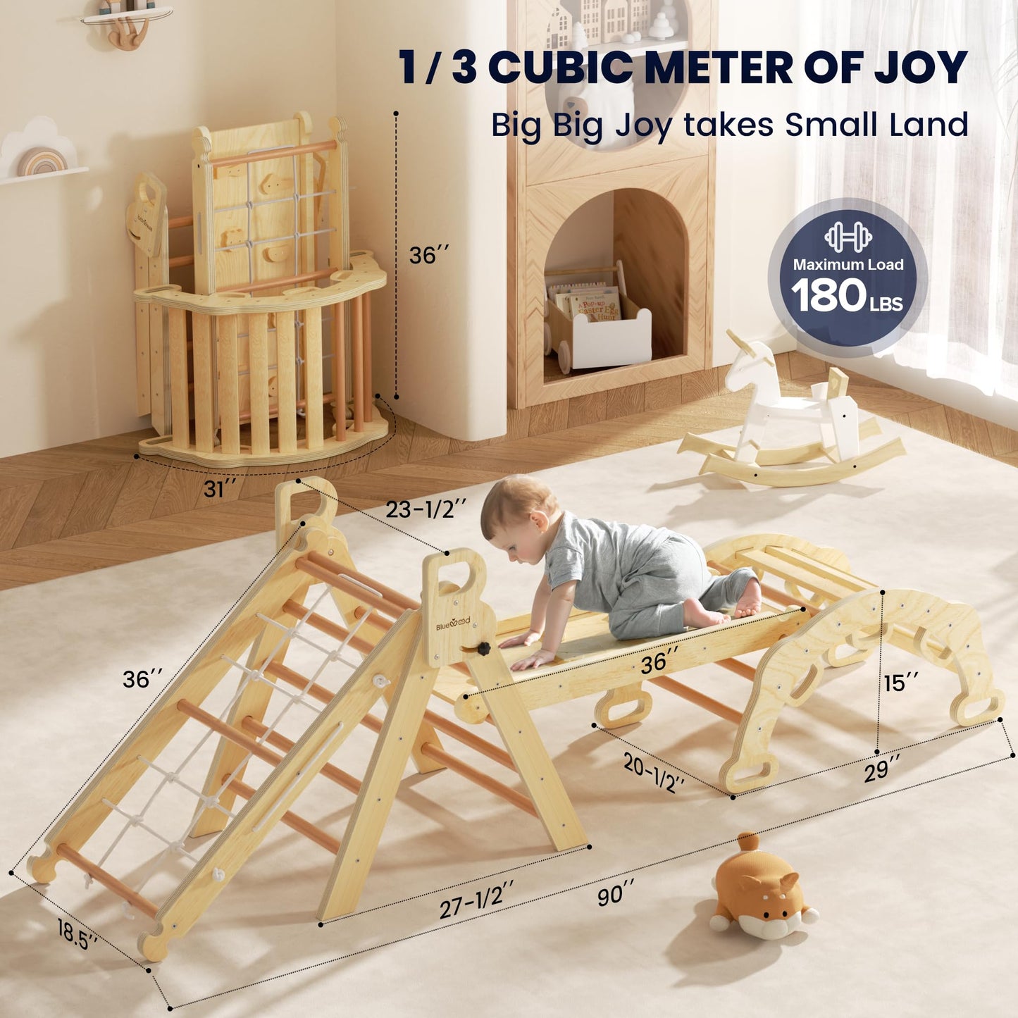 BlueWood 8-in-1 Pikler Triangle Climbing Set – Mauve Pink
