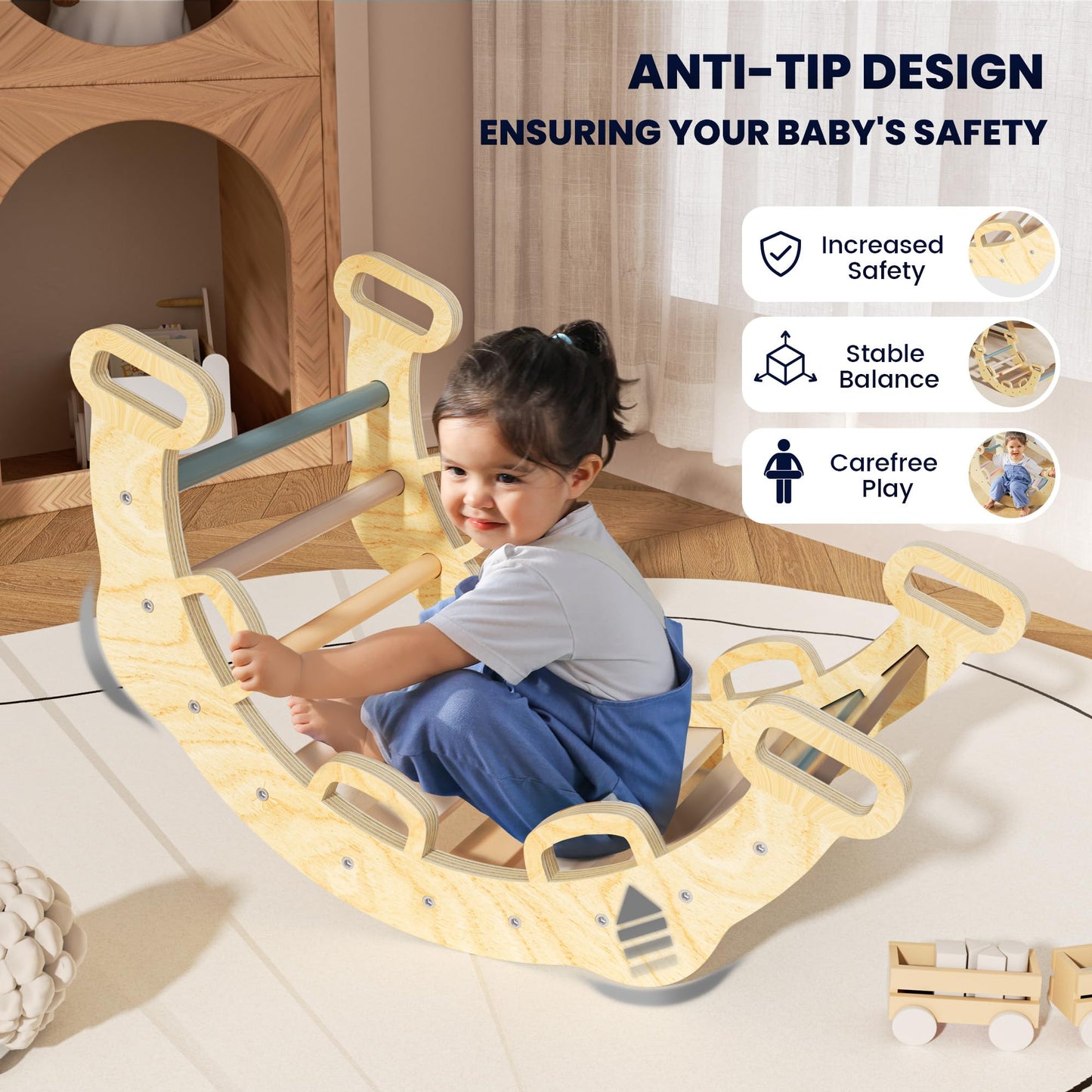 BlueWood 8-in-1 Pikler Triangle Climbing Set – Mauve Pink