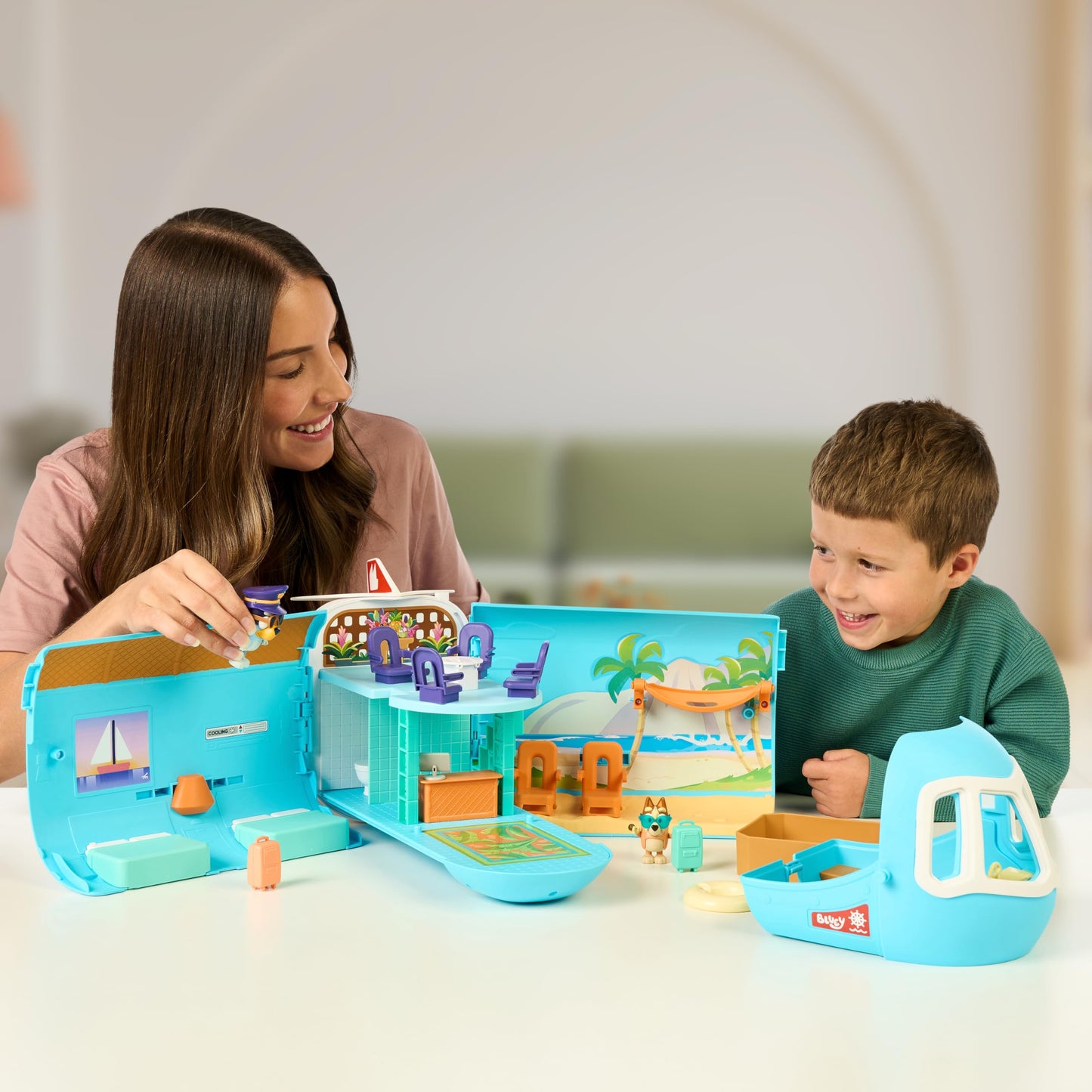 Bluey 3-in-1 Transforming Airplane Toy Playset – Plane, Resort & Boat with 2 Exclusive Figures