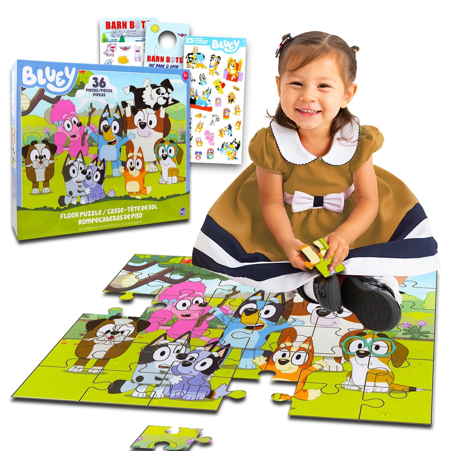 Bluey Floor Puzzle Set – 36-Piece Puzzle, Stickers & Door Hanger | Ages 3-5