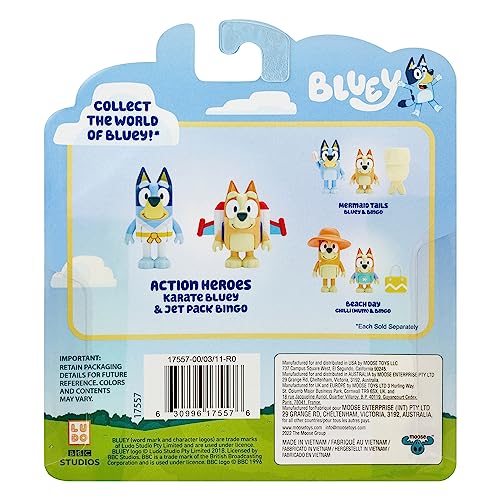 Bluey Action Heroes 2-Pack: Articulated Karate Bluey & Jet Pack Bingo Figures