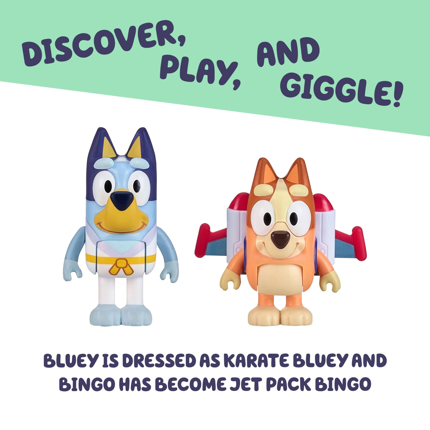 Bluey Action Heroes 2-Pack: Articulated Karate Bluey & Jet Pack Bingo Figures