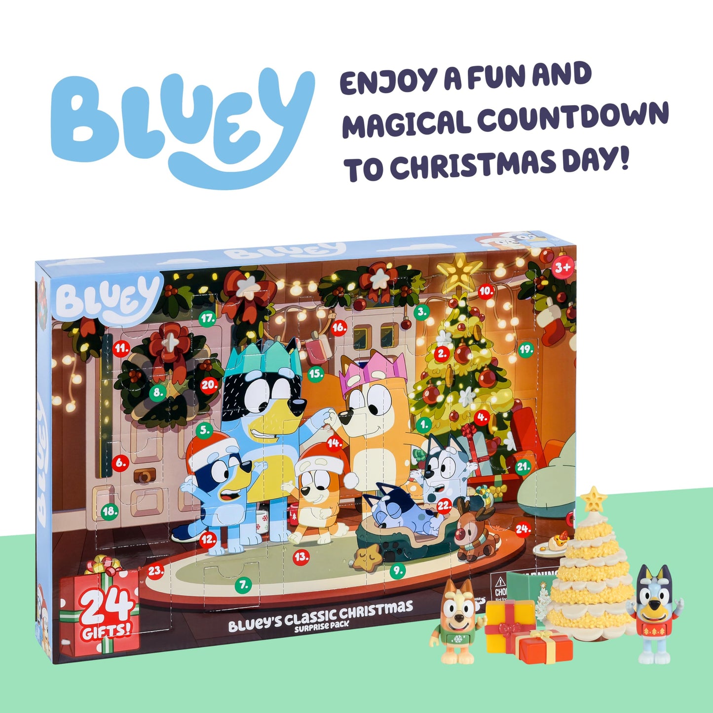 Bluey Advent Calendar Pack – 24 Surprises for Kids 2025 (Figures, Accessories, Mini Christmas Tree)