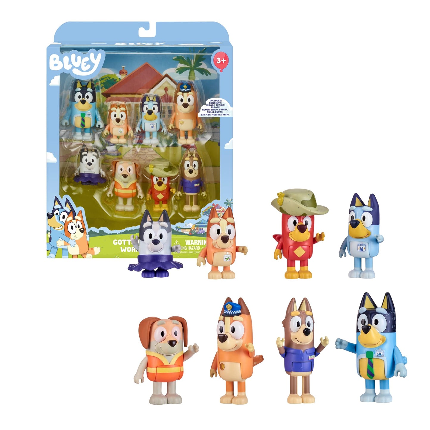 Bluey Adventure Figures Pack (8-Pack) – Articulated Figures for Kids | BLY73000