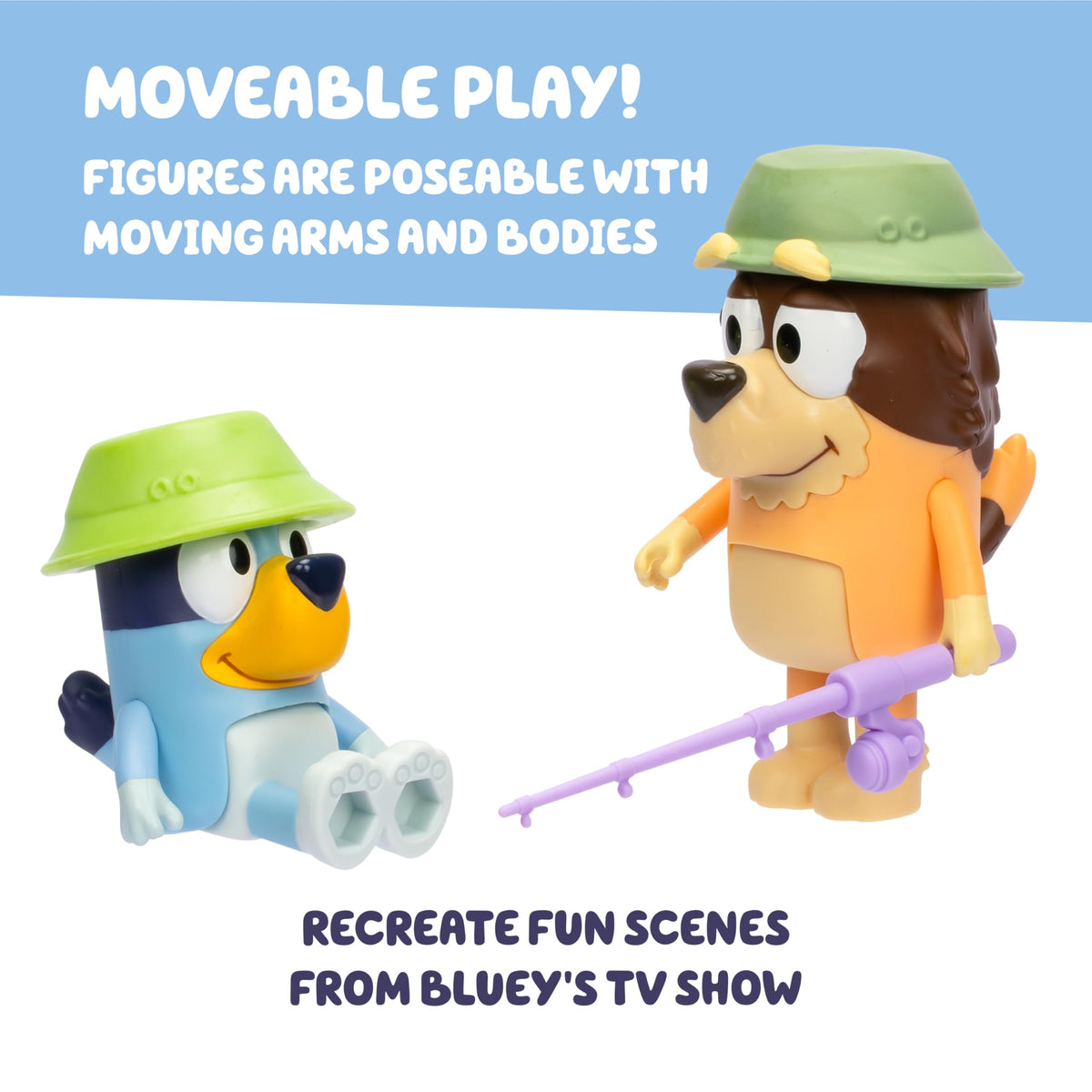 Bluey Fishing with Grandad 2-Pack Action Figures – Portable Toys for Kids 3+