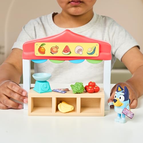 Bluey Farmers Market Playset — Interactive Toy Store with Figurine, Scale, Bucks & Food Items