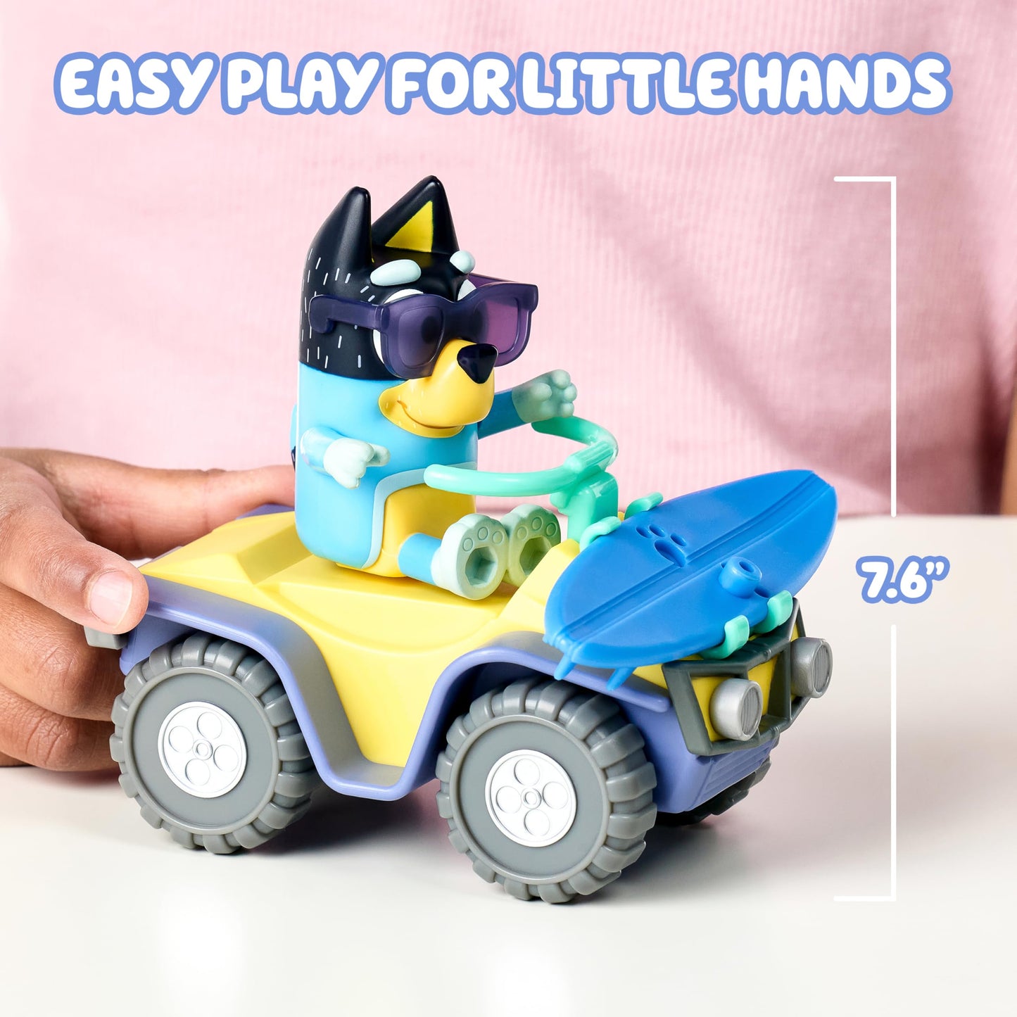 Bluey Bandit Surf Beach Toy Set – Exclusive 3-Inch Poseable Bandit Figure, Quad Bike & Surfboard