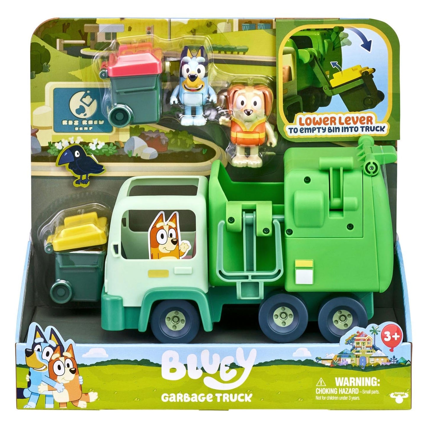 Bluey Garbage Truck Playset – 2.5 Inch Bluey & Bin Man Figures, Multicolor