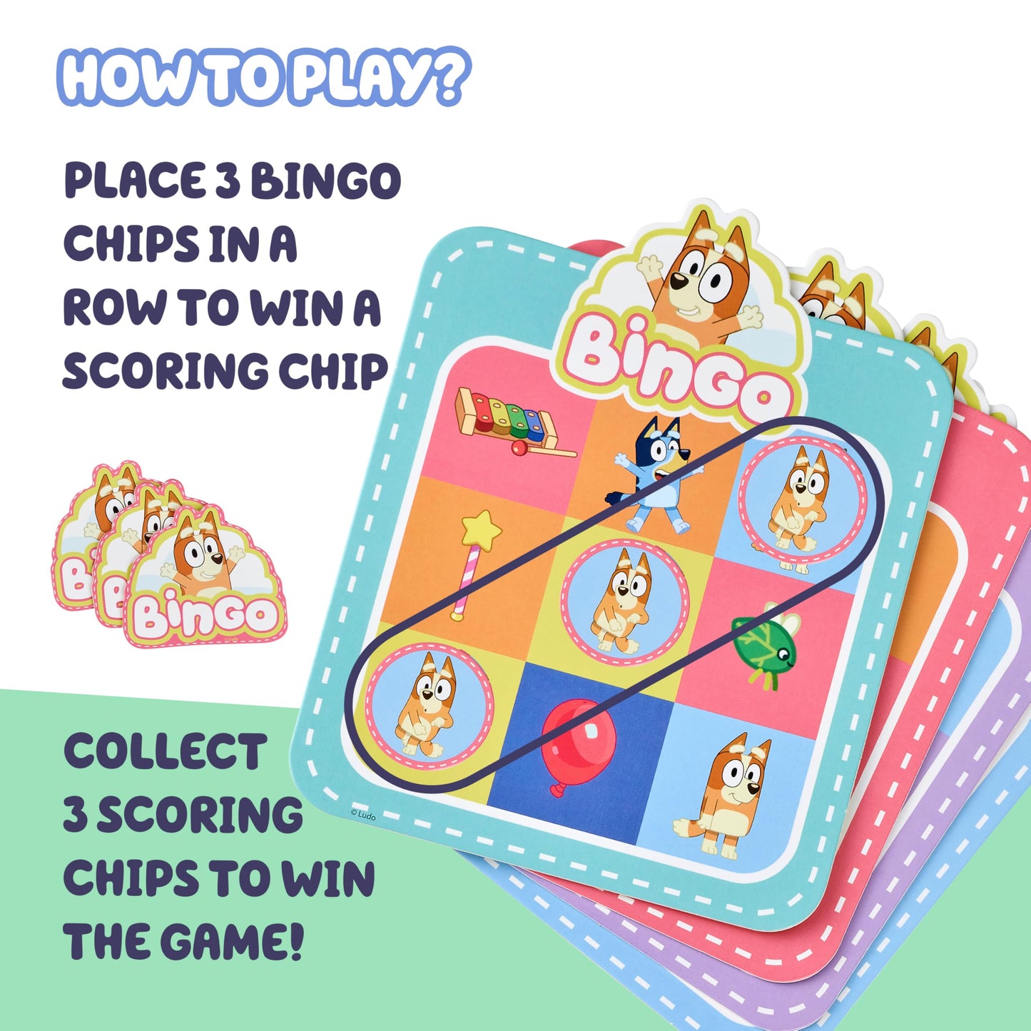 Bluey Bingo’s Bingo Card Game — Kids Image Matching with 40 Cards, 48 Chips & 12 Scoring Chips