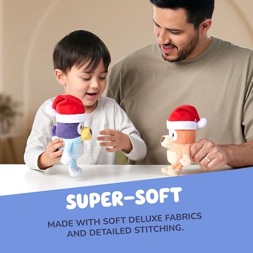 Bluey Toddler Plush Toys Pack of 2 – 7-8 Inches, Soft Christmas Plushes with Santa Hats