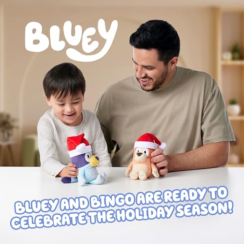 Bluey Toddler Plush Toys Pack of 2 – 7-8 Inches, Soft Christmas Plushes with Santa Hats