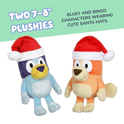 Bluey Toddler Plush Toys Pack of 2 – 7-8 Inches, Soft Christmas Plushes with Santa Hats